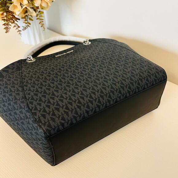 Michael Kors Purse jet set travel large chain tote shoulder bag black signature - Picture 5 of 10